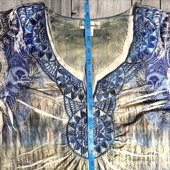 World Unity Star Ace Blue Purple Midi Short Sleeved Dress Women's Size Large - Picture 5 of 11